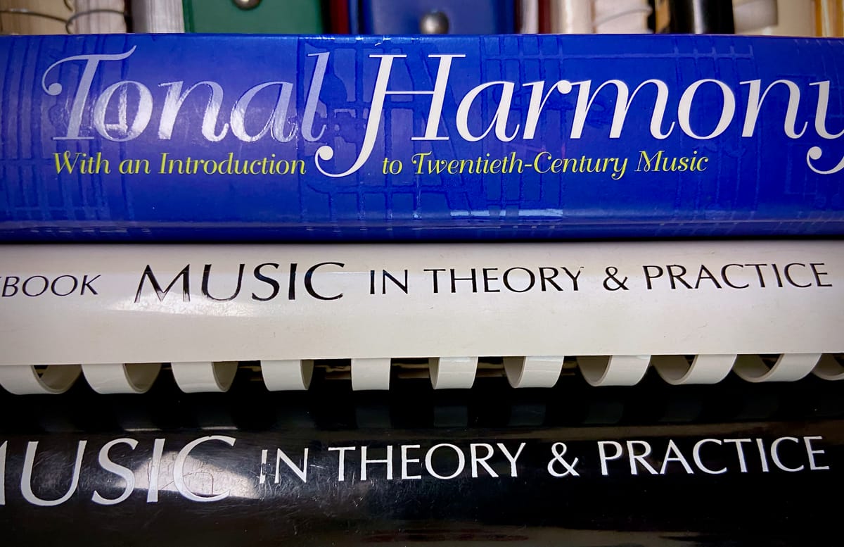 Photo of college music theory textbooks